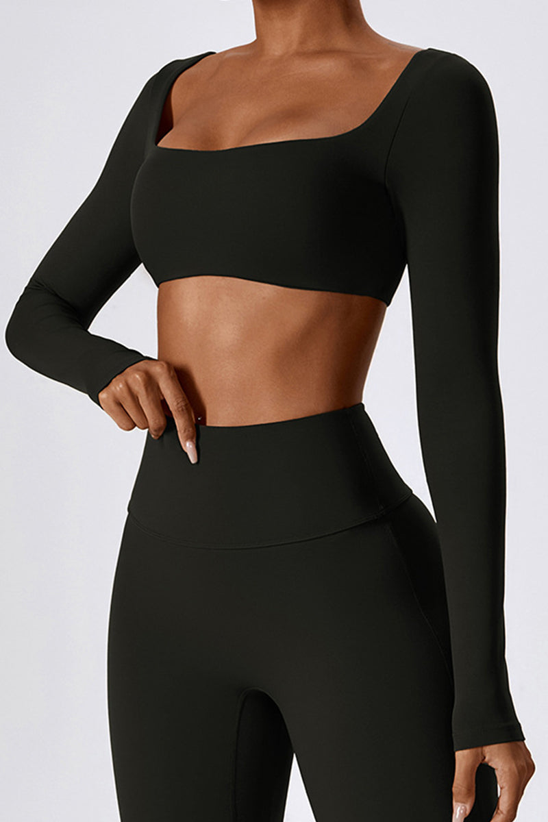 The Sculpt Square Neck Crop Long Sleeve Top — AVLETICA